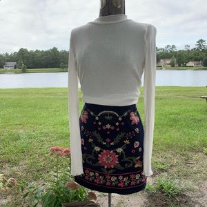 Anthropologie Corduroy Embroidered Skirt